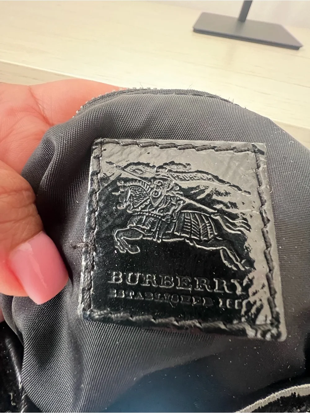 Burberry Black and Beige Checked Tote with Patent Trim